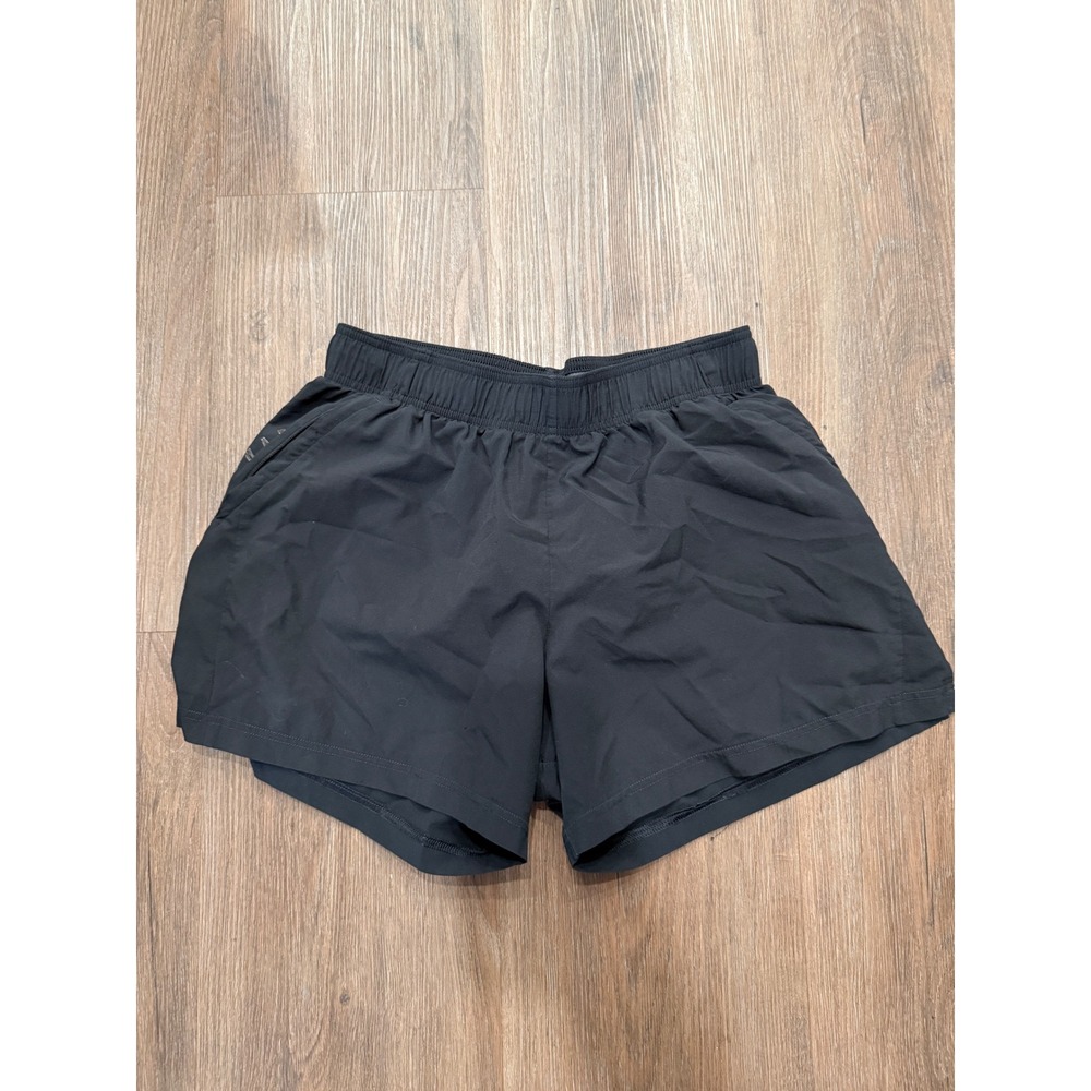 Gymshark Womens Black Running Athletic Shorts Size L Zipper Pocket Sporty 3117